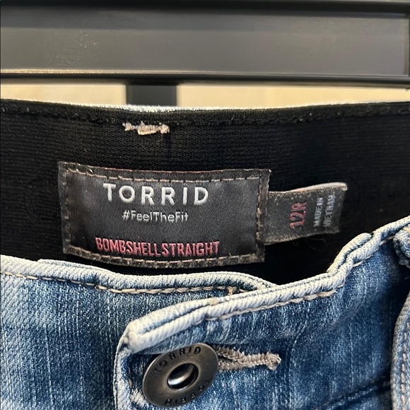 Torrid Blue Straight Leg Jeans with Distressed Details - Picture 2 of 3